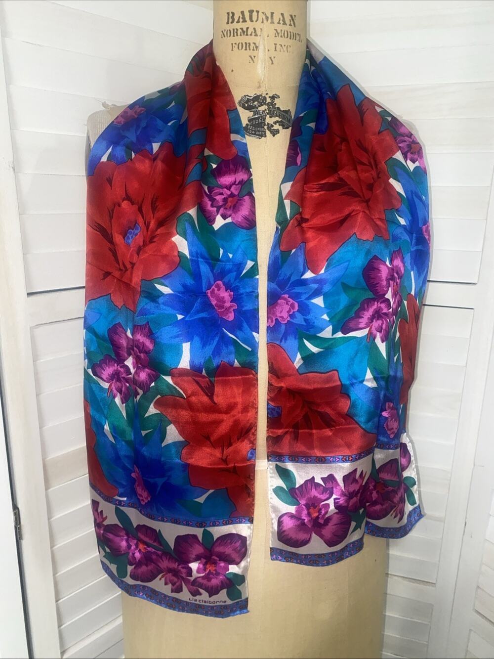 Liz Claiborne Vintage 80s 90s 100% Silk Scarf Rectangle 52” X 10” Made In Japan